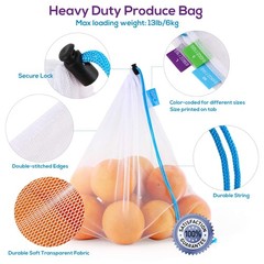 12 Pcs Heavy Duty Reusable Mesh Produce Bags, Barcode Scanable See Through Fo…