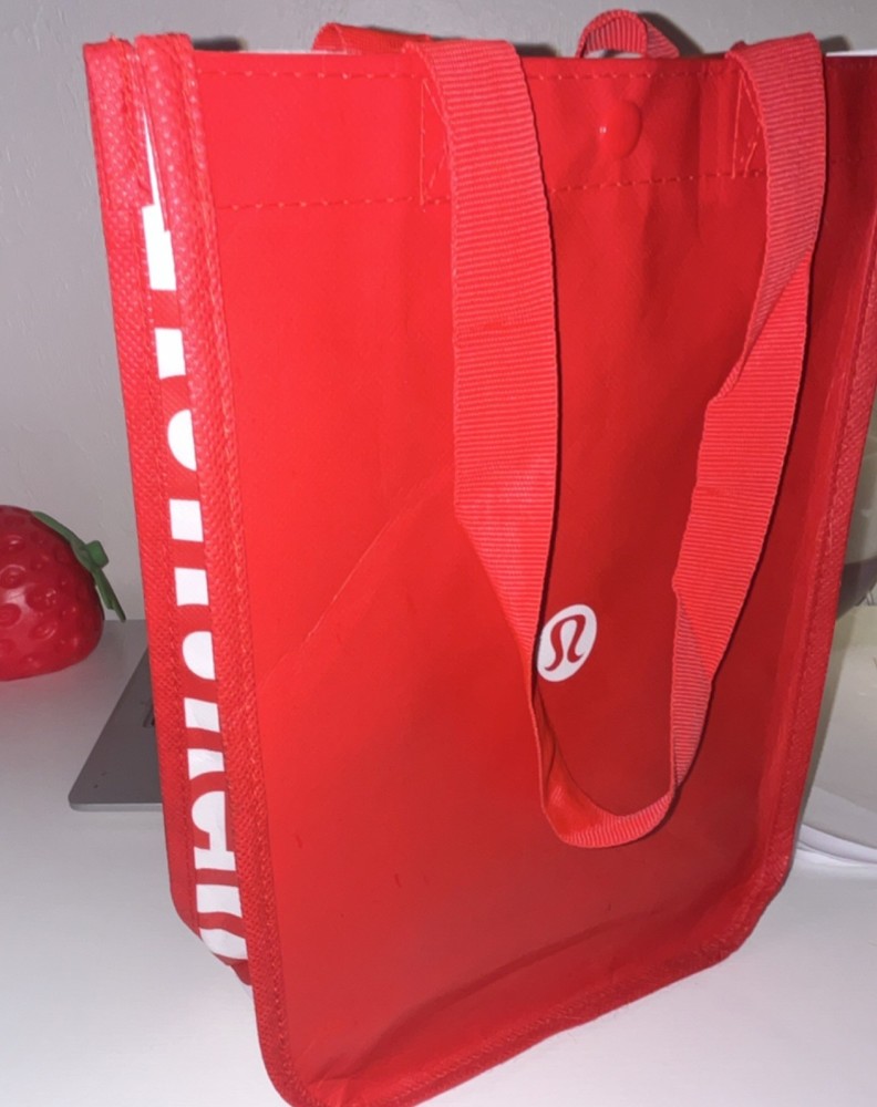 Lululemon Red White Foldable Plastic All-Over Reusable Shopping Bag Tote