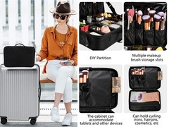 gzcz Travel Makeup Bag,Professional Medium, Black with Shoulder Strap
