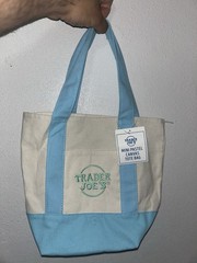 Trader Joe’s Mini Pastel Canvas Tote Bag Blue Beige Foldable Color Block