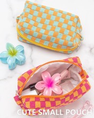 PAZIMIIK 6PCS Checkered Makeup Bag for Purse BOX POUCH, RED ORANGE
