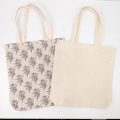 Reusable Cotton Canvas Tote Bags (2-Pack) • natural, navy floral • 14″ x 16″