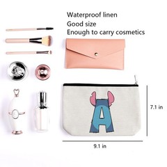 LONGXIN Cute Cartoon Gifts Initial Personalized Makeup Bag Monogrammed Stitch