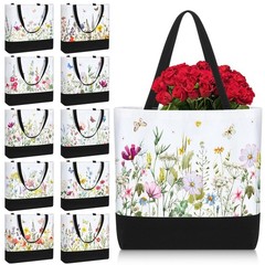10 Pcs Wildflower Canvas Tote Bag Bulk Large Book Lovers Floral Gift Tote 18….