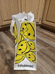 Polaroid Camera Smile Face Emoji Logo Shopping Bag Carry Bag Plastic Vinyl Big