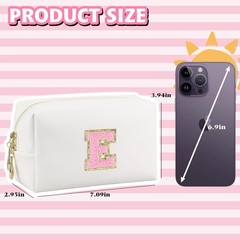 Gosuoa Initial Makeup Bag,Personalized preppy bag Waterproof PU Leather White
