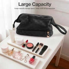 Abiudeng Large Makeup Bag for Women,Travel L, Checkerboard-Black