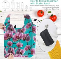 Extra Large Foldable Reusable Grocery Bags – Set of 12 in Gorgeous Flower Prints
