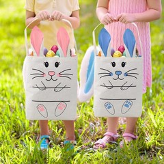 Easter Bunny Bags, Easter Bunny Baskets Rabbit Ears Design Jute Cloth Tote Ba…