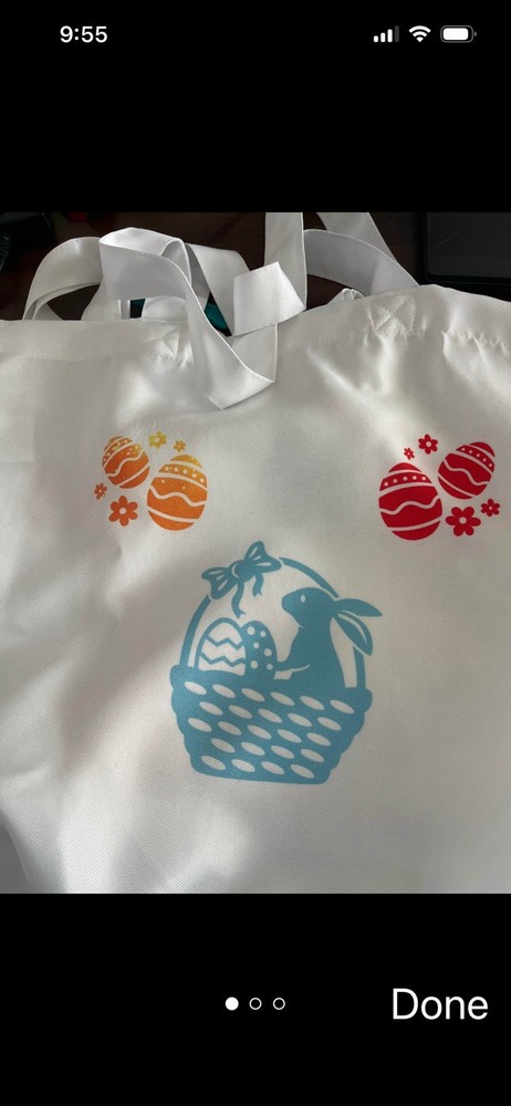 Foldable Polyester Reusable Shopping Bag Easter Bunny Eggs Pattern White