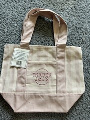 Trader Joe’s Mini Canvas Tote Bag Set Of 4 Pink Green Blue Tan striped NEW tag