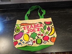 Trader Joes Canvas Tote Bag Reusable Fruits Vegetables Colorful