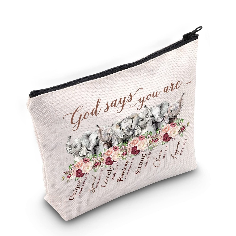 WZMPA Funny Elephant Makeup Bag Animal Lover Gift God Says