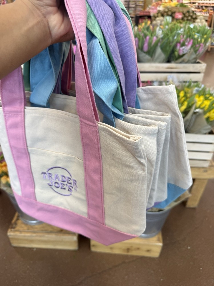 Trader Joe’s Mini Tote Canvas Reusable Pastel Colors Pink,Lavender and blue