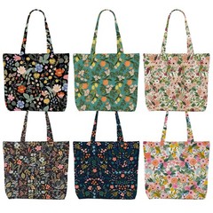 6 Pcs Aesthetic Floral Canvas Tote Bag Canvas Bag with Pocket for Shopping Wo…