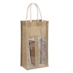 1 Pcs Wine Tote Bag, Wine Gift Bags with 2 Clear Windows for 2 Wine Bottles