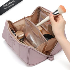 NISHEL Travel Makeup Bag for Women, Fluffy & Lightweight Medium, Peach-Pink