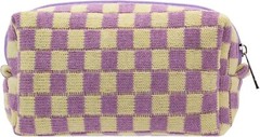 PAZIMIIK Checkered Makeup Bag for Purse Portable Zipper Make Up Pouch Purple