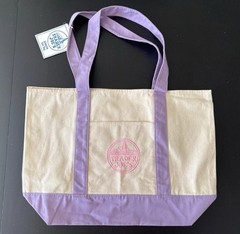 Trader Joe’s Foldable Canvas Reusable Shopping Bag Beige Purple Solid Tote