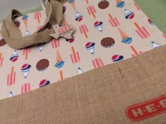 HEB Jute Canvas Burlap 20” X 16” Reusable Shopping Bag Tote IceCream Pattern NWT