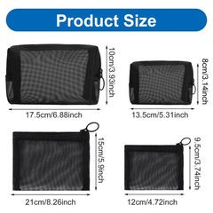 Hecila 4-Piece Mini Mesh Pouches 8 inches x 4 x 13.5 inches, Black