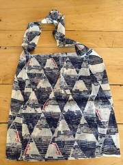 Free People Linen Navy whiteGeometric Shoulder Bag Shopping Tote 14 1/4″ x 15″