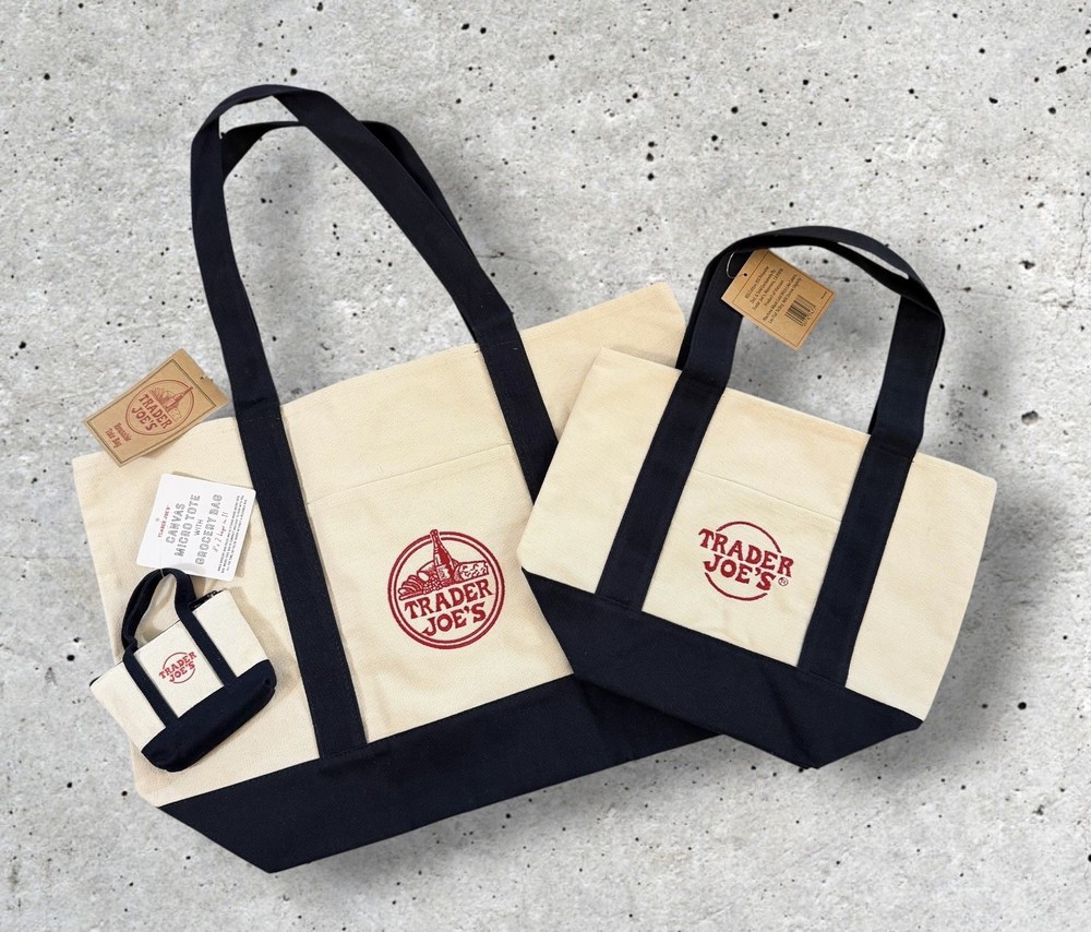 Trader Joes Navy Blue Canvas Tote Bag Set Standard, Mini, Micro – NWT