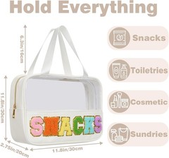 Snacks Bag Clear Chenille Varsity Letter Zipper Pouch Travel Makeup White