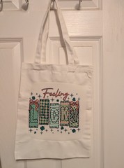 Foldable Canvas Reusable Shopping Bag All-Over Pattern White Green Multicolor