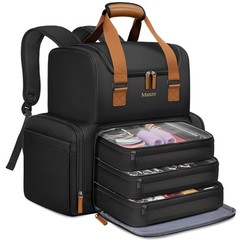 Mancro Hairstylist Travel Bag, 2-Layer Cosmetology Bag with 3 Separate Black