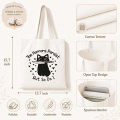 Canvas Tote Bag for Women, Funny Black Cat Shoulder Bags, Inspirational Canva…