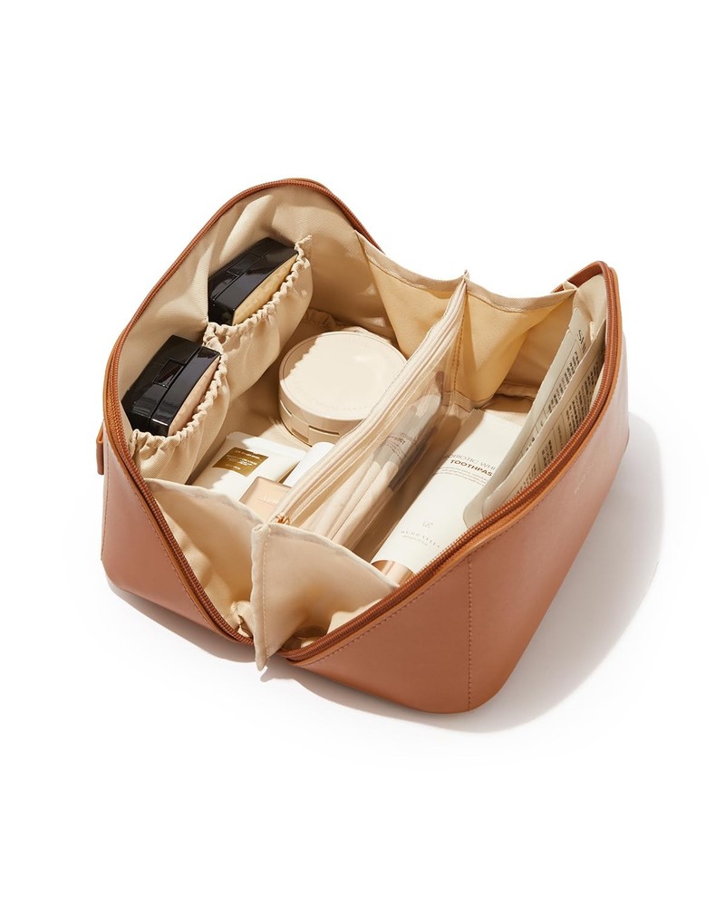 EACHY Travel Makeup Bag,Large Capacity Cosmetic Bags for Medium, AA-Brown