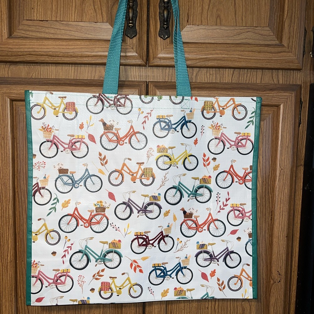 BIKES Bicycles 🚴 in FALL 🍁Multicolor Reusable Tote Shopping Bag Collectible