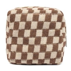 Small Brown Makeup Bag for Purse, Mini Checkered Cosmetic