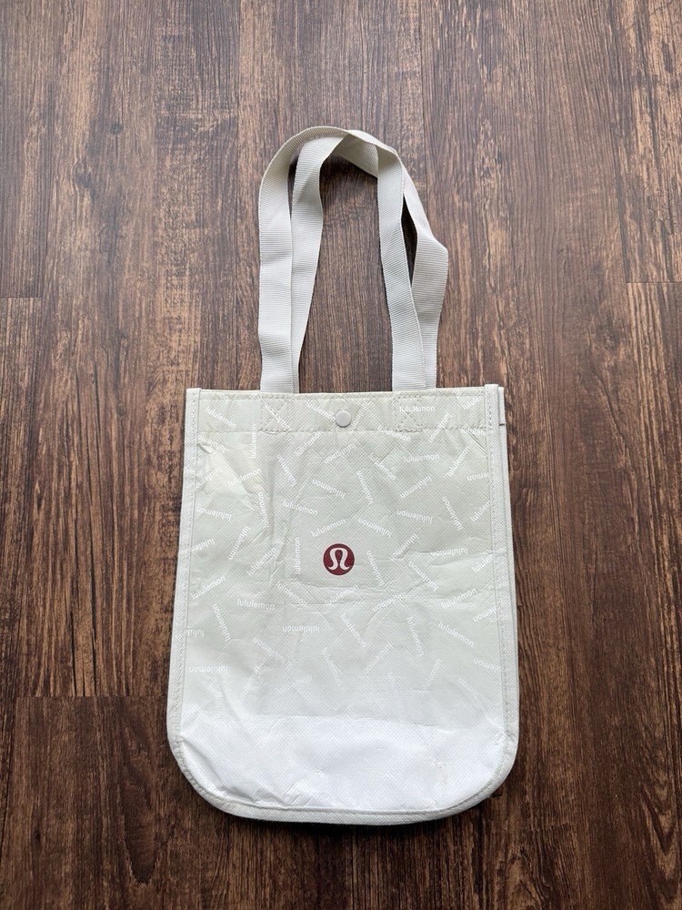 White and Gray Lululemon Small Reusable Tote Bag
