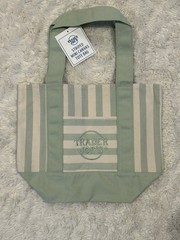 Trader Joe’s Striped Mini Canvas Tote Bag Green/Beige 13.1x6x11 in