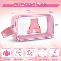 Vodolo Initial Makeup Bag,Letter A Cute Clear Monogrammed Cosmetic A, Pink
