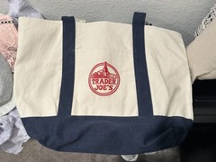 Trader Joes Reusable Canvas Tote Bag Large Heavy Duty Bag Blue White, NEW 2024