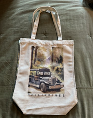 KULTURA Beige Canvas Tote Bag Philippines Jeepney Graphic Print 13x6x16 in