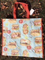 Reusable Shopping Bag Tote~Cat Kitty Sandwich Grinders Subs w/Pickles & Tomatoes