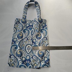 Floral Pattern Foldable Cotton Reusable Shopping Bag Medium Blue White Yellow