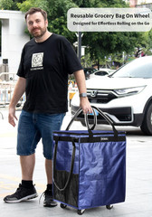 (Medium, Navy) Reusable Grocery Bag on Wheels, 70L Foldable Rolling Tote, Carrie