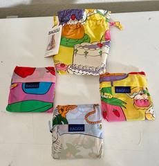 BAGGU Set of 3 Standard Size Reusable Grocery Bags Still Life Cat Fruit Cake NEW