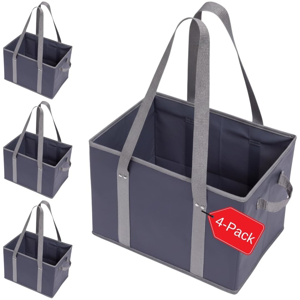 4 PCS Reusable Grocery Shopping Tote Bags Large Heavy Duty Foldable Navy Blue