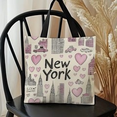 1pc Double-Sided 2D Flat Printing Shopping Tote Bag, New York City Skyline