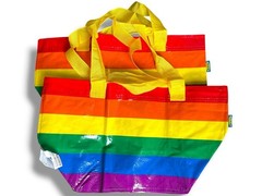 IKEA Rainbow Stripe Reusable Shopping Bags Multicolor Plastic 2 Pack 15x11x6