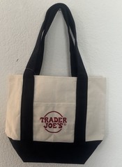 Trader Joe’s Canvas Tote Bag Beige & Black Reusable Grocery Bag w/ Tag