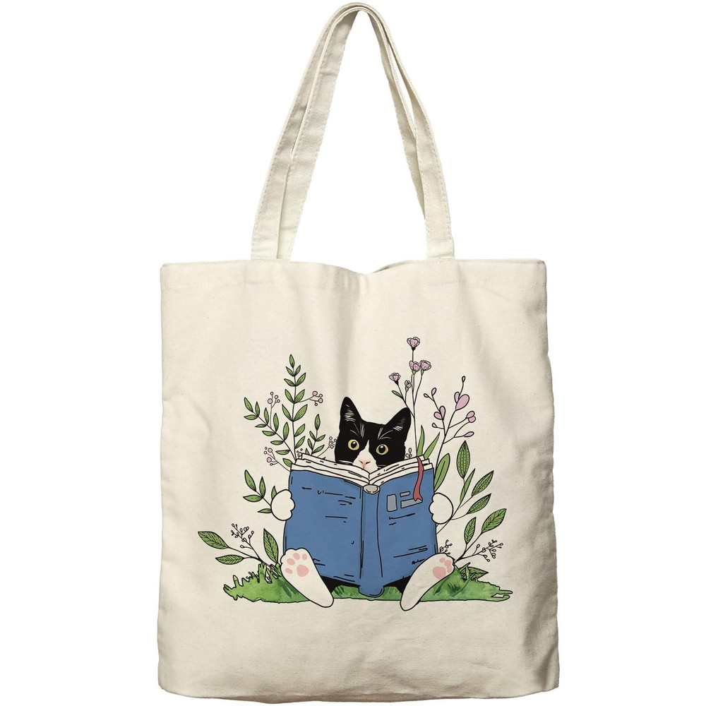 Cat Tote Bag Aesthetic Cute Tuxedo Reusable Shopping Grocery Beach Gifts