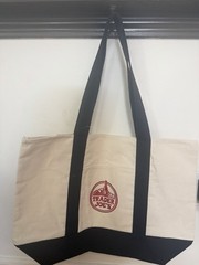 Trader Joe’s Canvas Tote Reusable Foldable Bag Beige & blue Solid