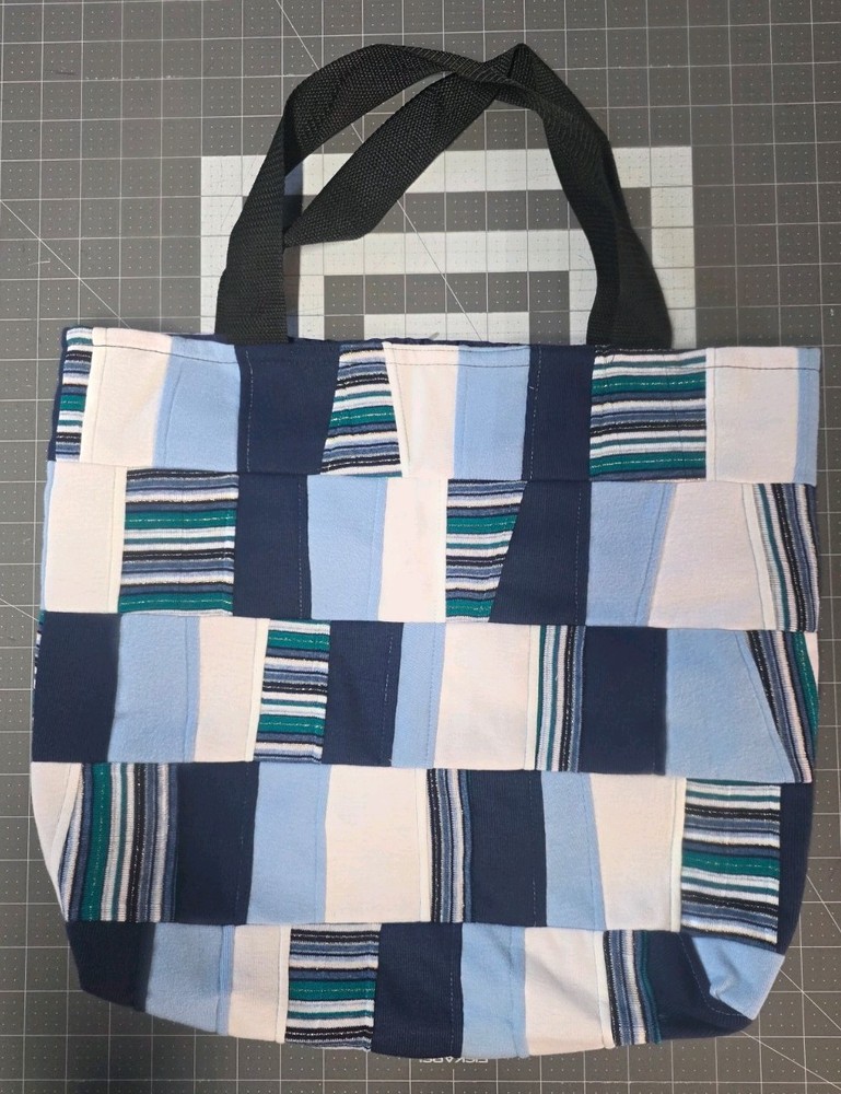hand made Shopping Bag Blue Solid & Patchwork Medium Size 17″ x 18.5″